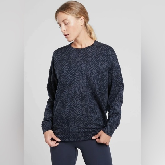 Athleta Studio to Street Sweatshirt grey herringbone print women’s size small - Picture 1 of 10